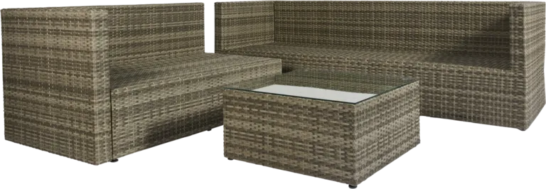 Salotto da giardino divano 5 posti e tavolino pouf con piano in vetro Lounge