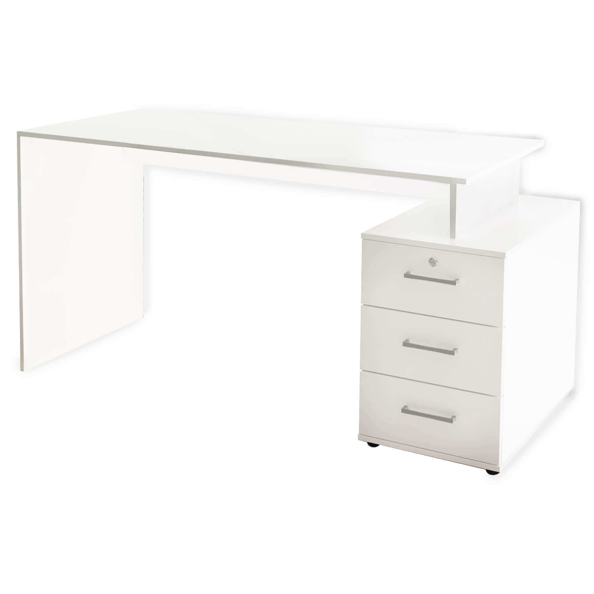 Scrivania larga 140x60 cm porta pc da interno camera da letto in legno nobilitato con 3 cassetti laterali Desk