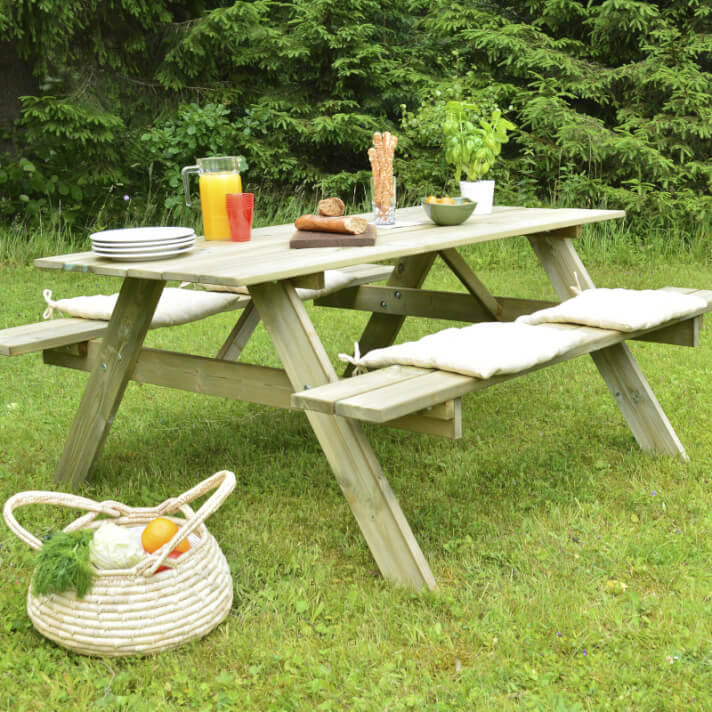 Tavolo in legno con panche 180X160X71 cm da giardino Picnic impregnato F