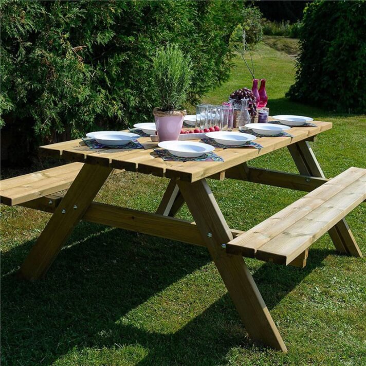 Tavolo in legno con panche 200X150X70 cm da giardino Picnic Lasa impregn