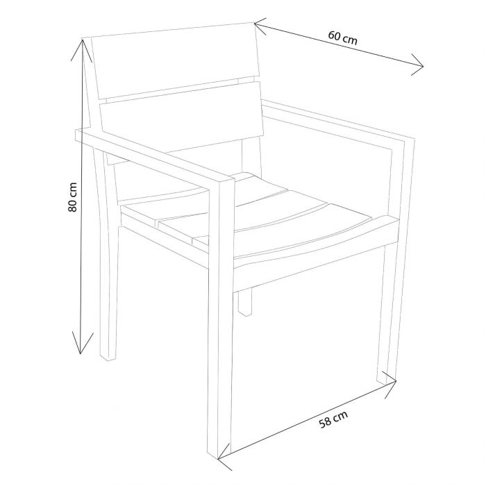 Sedia poltrona impilabile da giardino in legno pregiato di teak con seduta e schienale a doghe T-Chair