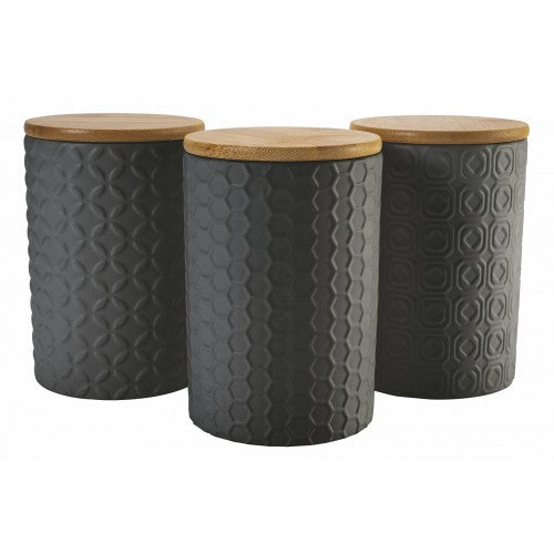 Barattoli in dolomite nero con decoro in rilievo set 3 baratttoli 700 ml Geometrie